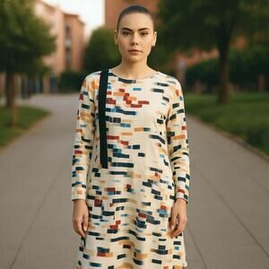 Cacharel 100% Silk Abstract Print Midi Dress Size 8 Vintage